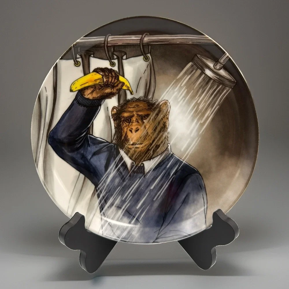 West Elm Rachel Kozlowski Dapper Animal Salad Plate Halloween Psycho Monkey 8.5